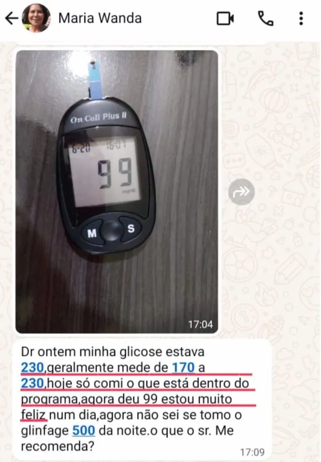 Glicosímetro marcando 99