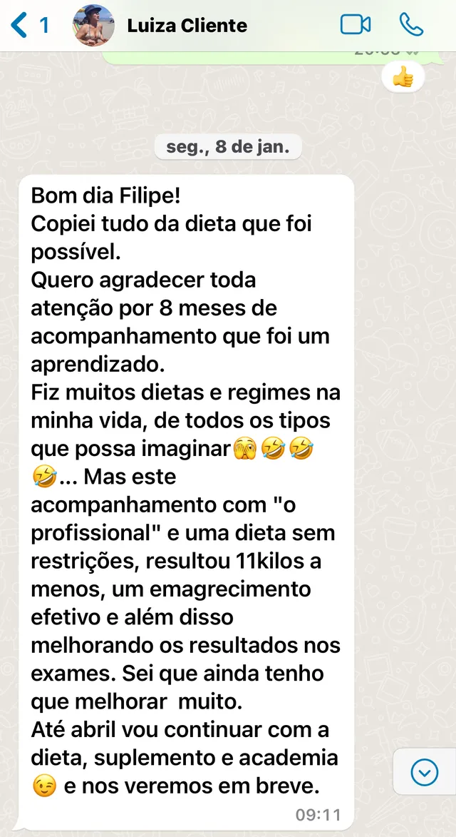 Relato sobre melhora nos exames