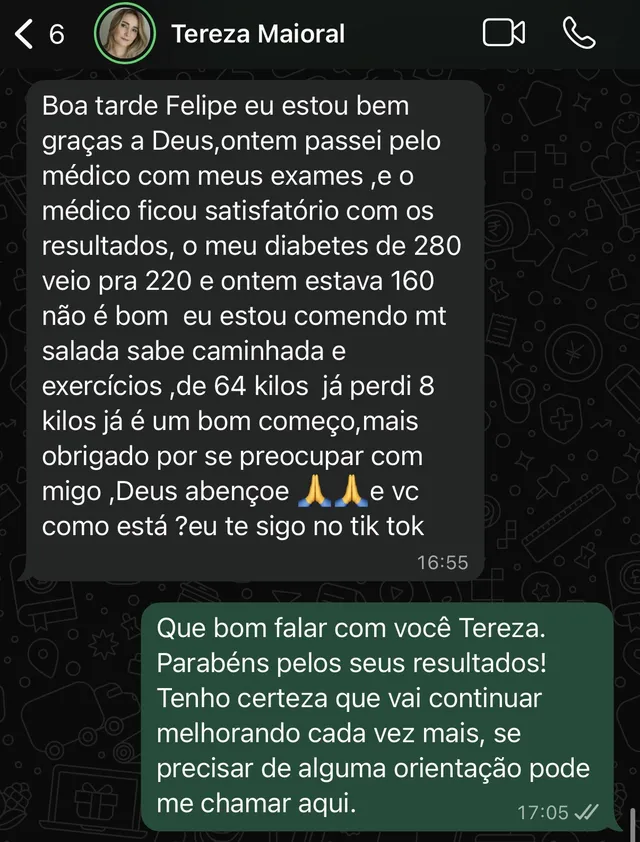 Relato no WhatsApp sobre exames