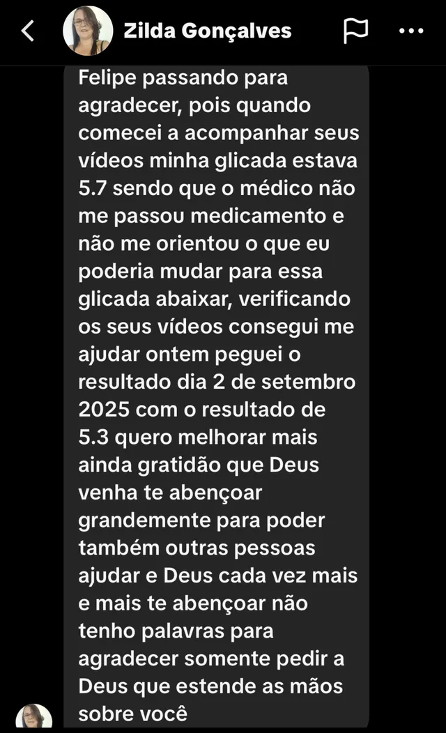 Relato: glicada de 5,7 para 5,3