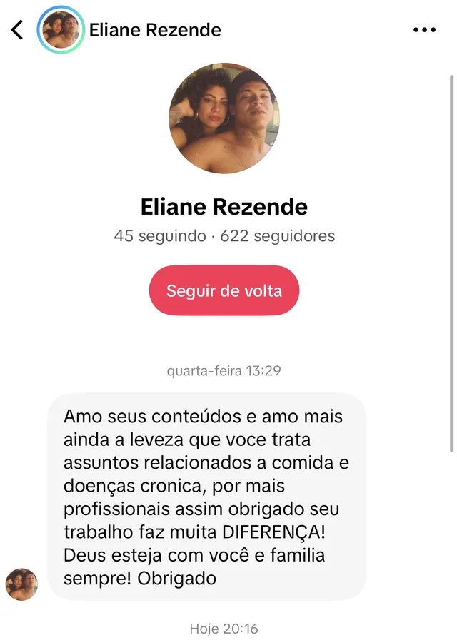 Mensagem de seguidora