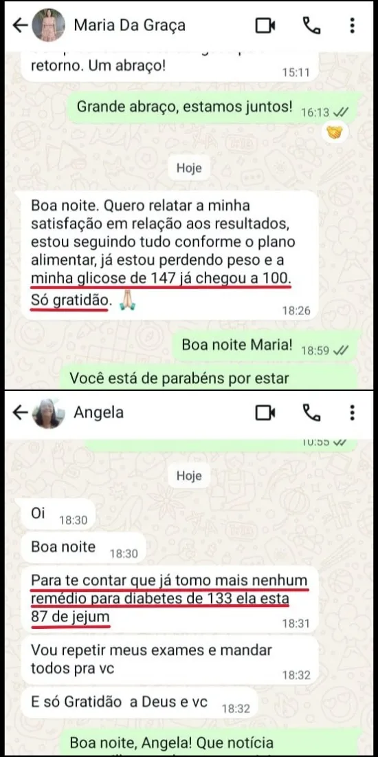Relatos no WhatsApp sobre a glicose