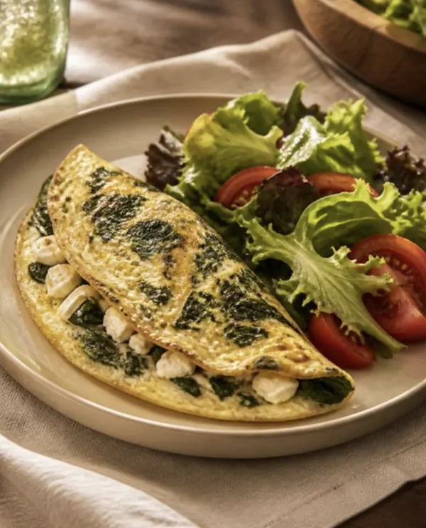 Jantar: Omelete de espinafre com queijo minas + salada