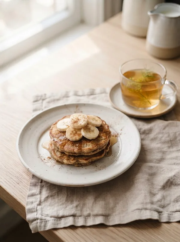 Lanche da tarde: Panqueca de banana com aveia + chá de erva-doce